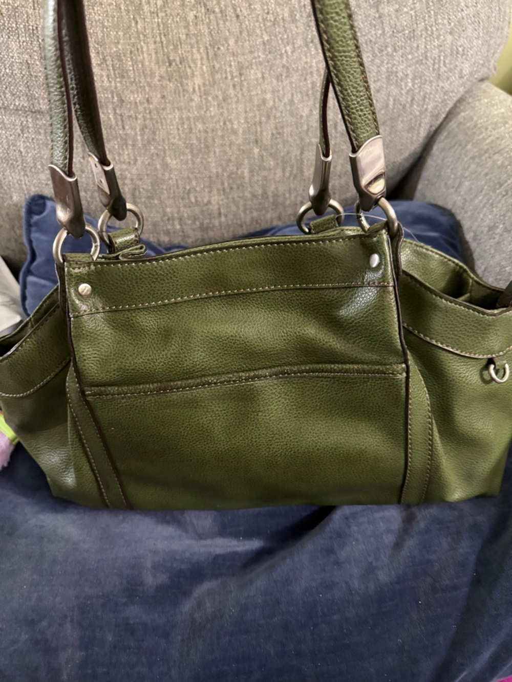 Liz Claiborne Olive Green Leather-Look Shoulder Bag